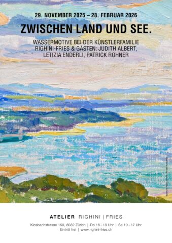 Ausstellungsplakat Atelier Righini Fries 2025 mit einem Bild von Sigismund Righini. © Philipp Tschirren Ausstellungsplakat Atelier Righini Fries 2025 mit einem Bild von Sigismund Righini. © Philipp Tschirren