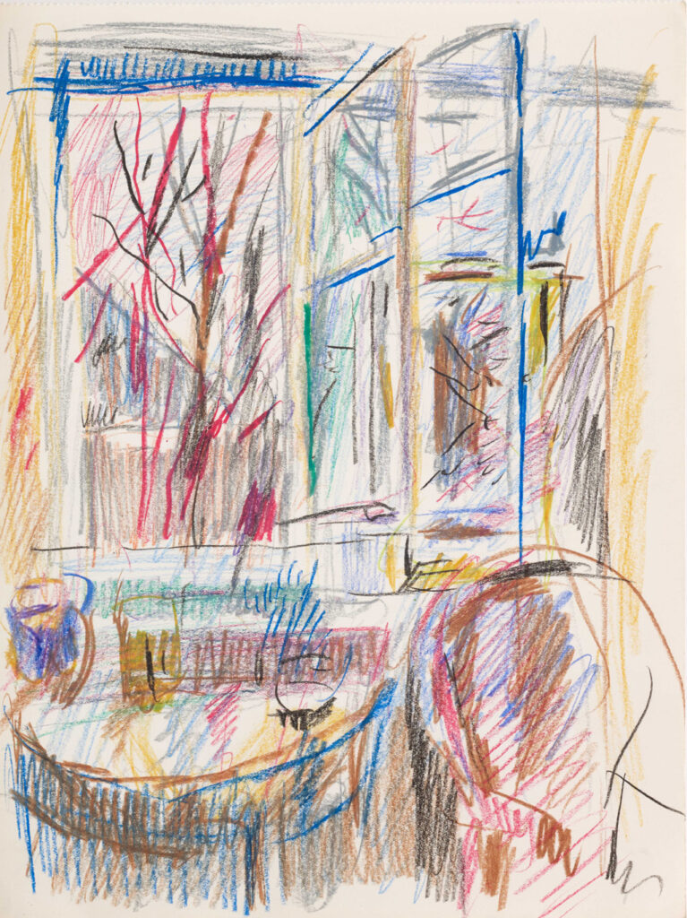 Hanny Fries: Ohne Titel [Blick aus dem Fenster], ohne Datum, Farbstift auf Papier, Inv. Nr. HF 513. Foto: Reto Pedrini © Stiftung Righini-Fries Zürich