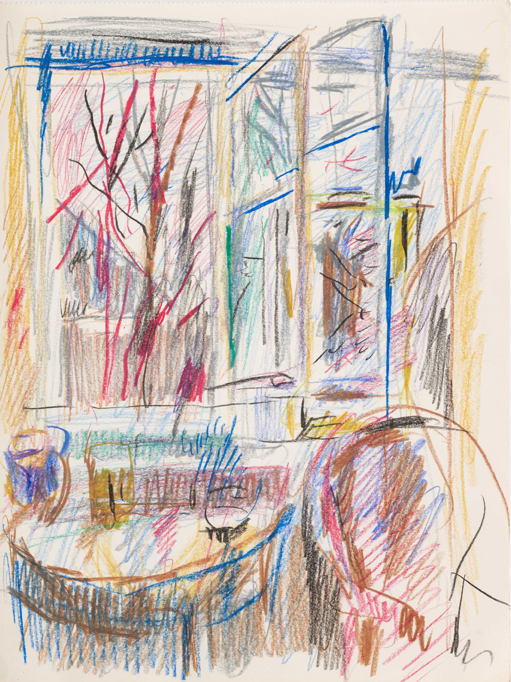Hanny Fries: Ohne Titel [Blick aus dem Fenster], ohne Datum, Farbstift auf Papier, Inv. Nr. HF 513. Foto: Reto Pedrini © Stiftung Righini-Fries Zürich