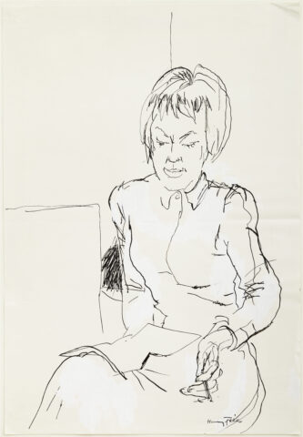 Hanny Fries: Ingeborg Bachmann, um 1959, Tusche auf Papier, Inv.Nr. HF 982.8. Foto: Reto Pedrini © Stiftung Righini-Fries Zürich