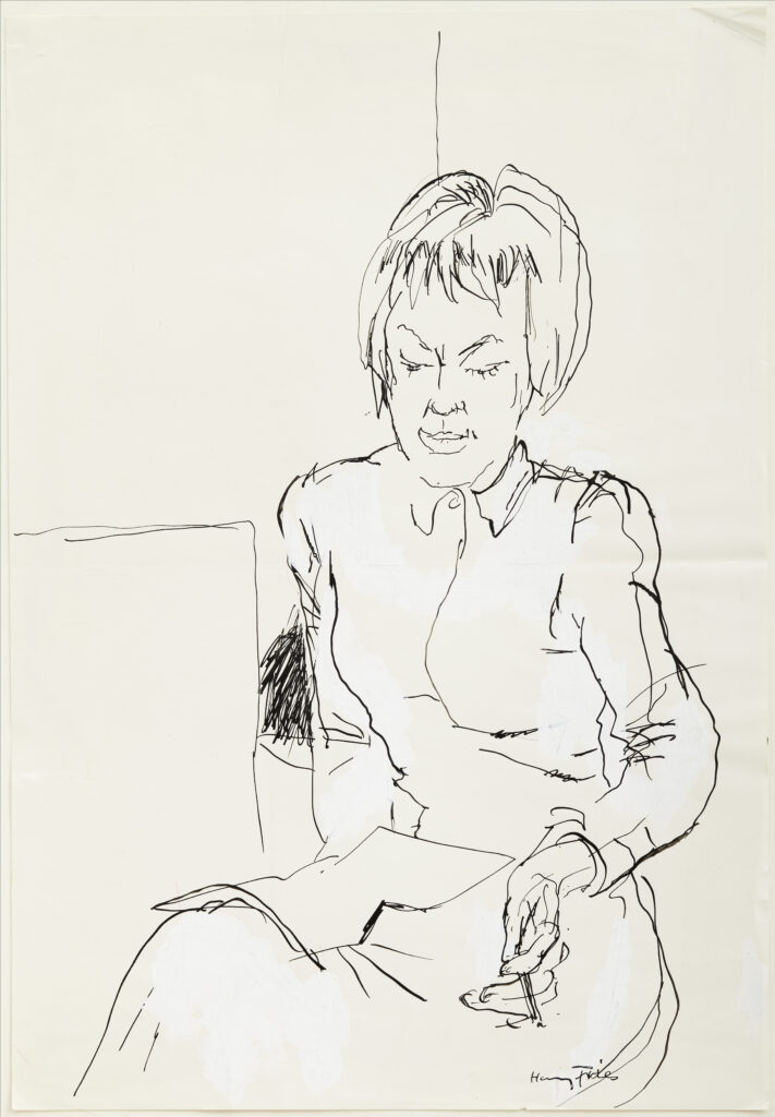 Hanny Fries: Ingeborg Bachmann, um 1959, Tusche auf Papier, Inv.Nr. HF 982.8. Foto: Reto Pedrini © Stiftung Righini-Fries Zürich