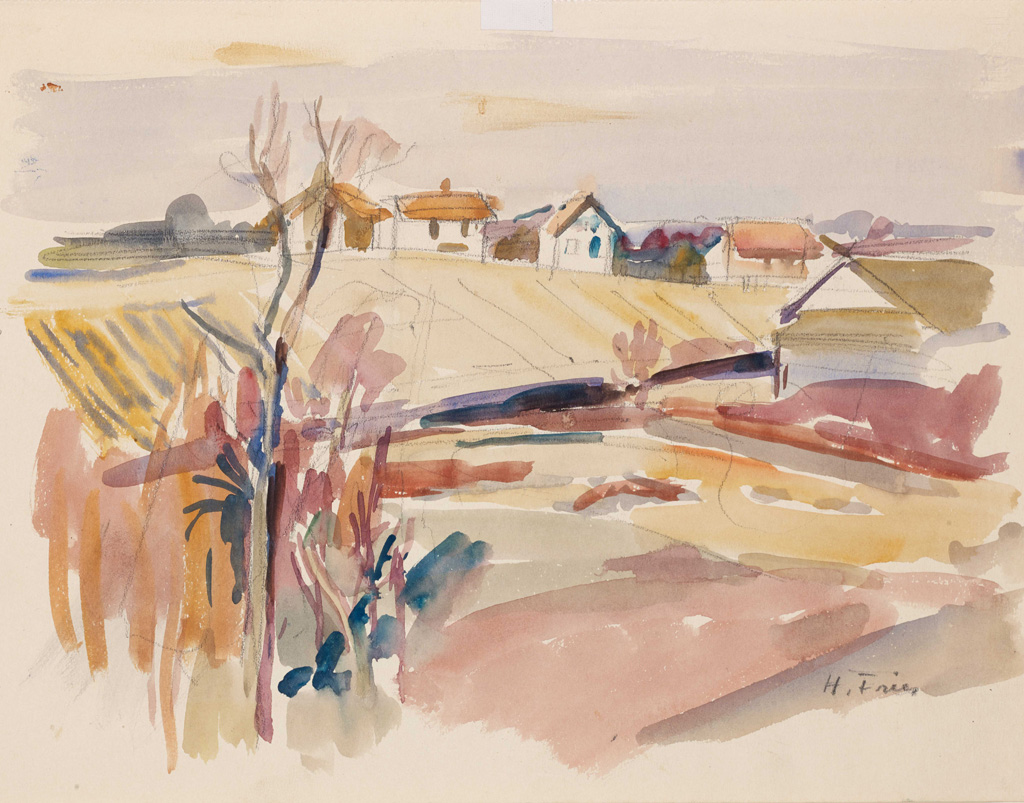 Hanny Fries: Ohne Titel [Landschaft bei Genf], um 1940, Aquarell auf Papier, Inv.Nr. HF 357. Foto: Reto Pedrini © Stiftung Righini-Fries Zürich